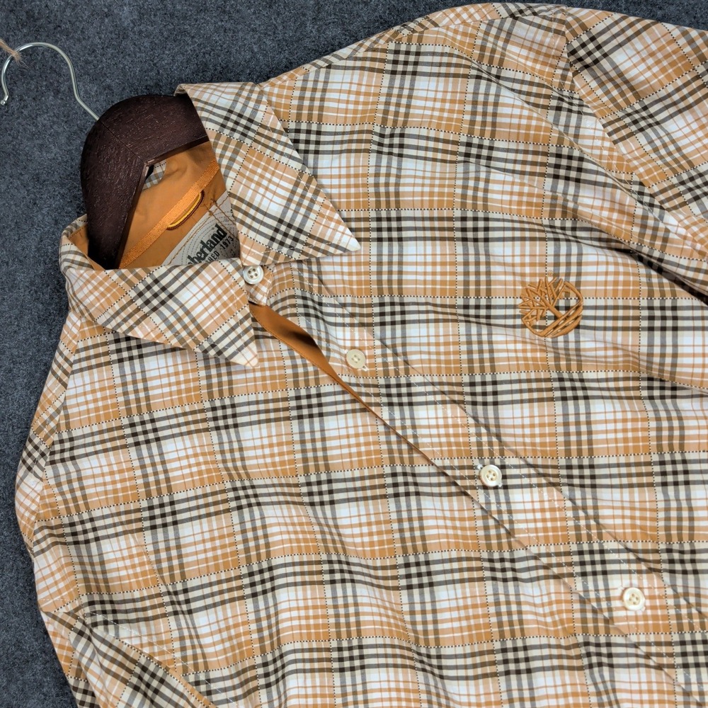 Timberland Mens Large Orange Plaid Long Sleeve Button Down Cotton Shirt CA19792
